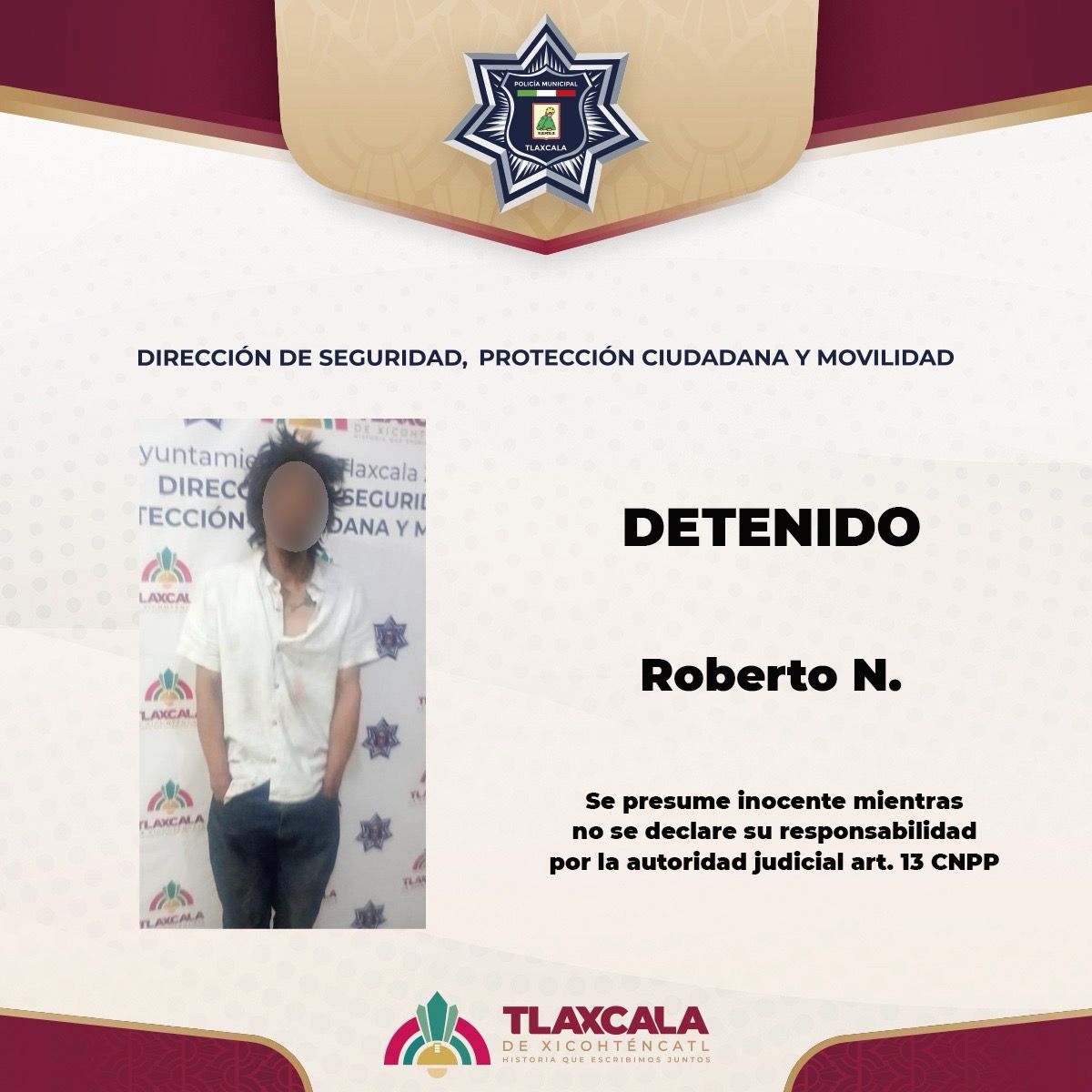 Detiene Policía Municipal de Tlaxcala a individuo involucrado en daños a propiedad ajena en San Miguel Tlamahuco